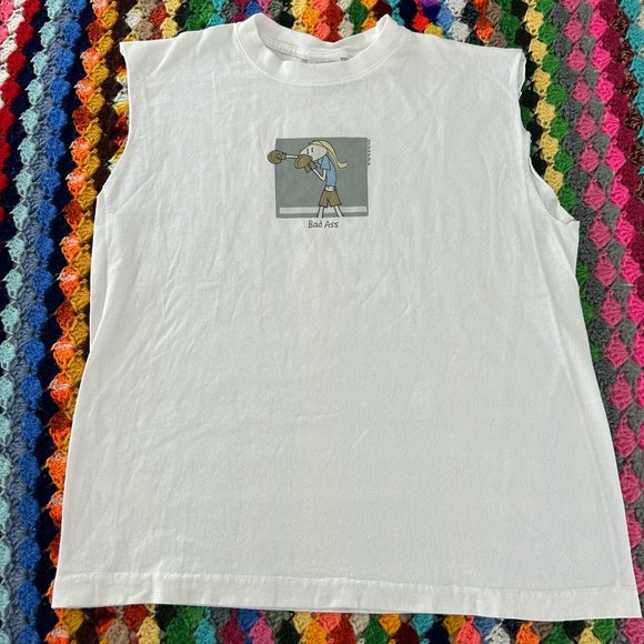 Vintage Y2K 2000 Bad Ass Be As You Are Cutoff Sleeveless Tee Tank Boxing… - Picture 6 of 13